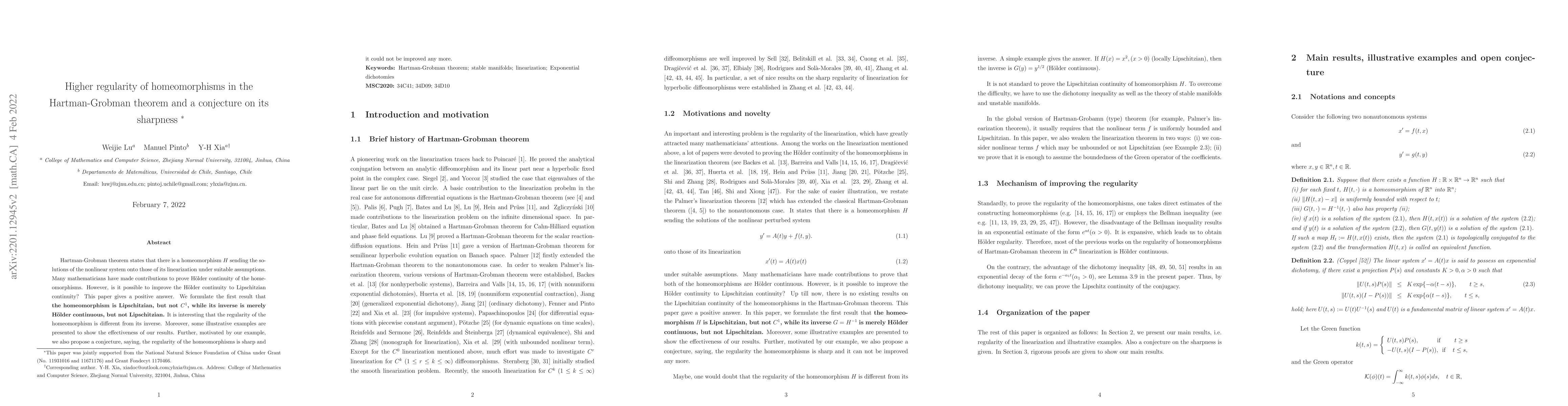 Thumbnail for Higher regularity of homeomorphisms in the Hartman-Grobman theorem and a
  conjecture on its sharpness