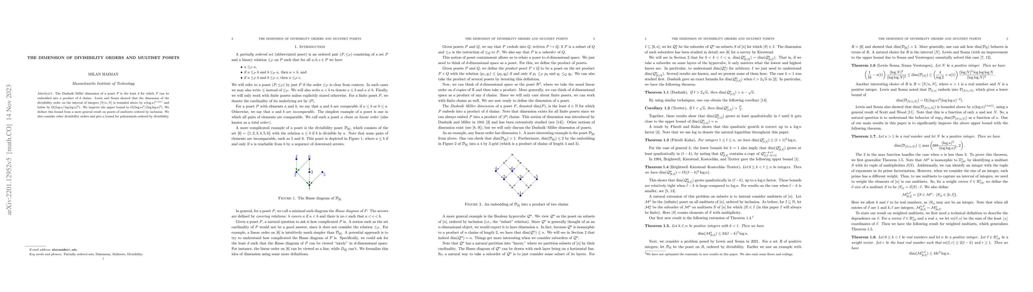 Thumbnail for The Dimension of Divisibility Orders and Multiset Posets