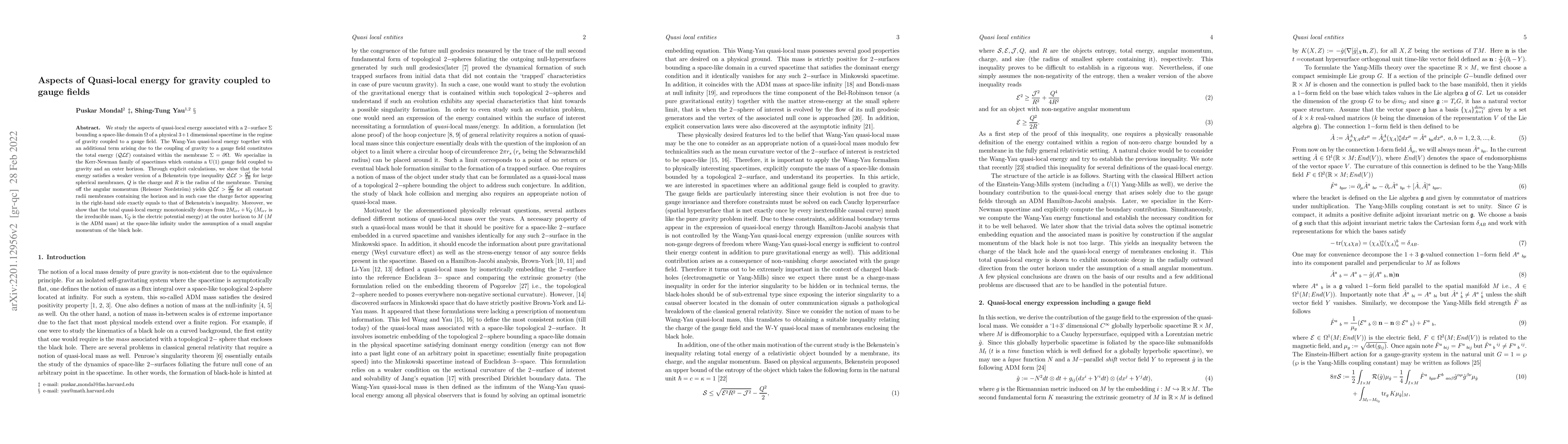 Thumbnail for Aspects of Quasi-local energy for gravity coupled to gauge fields