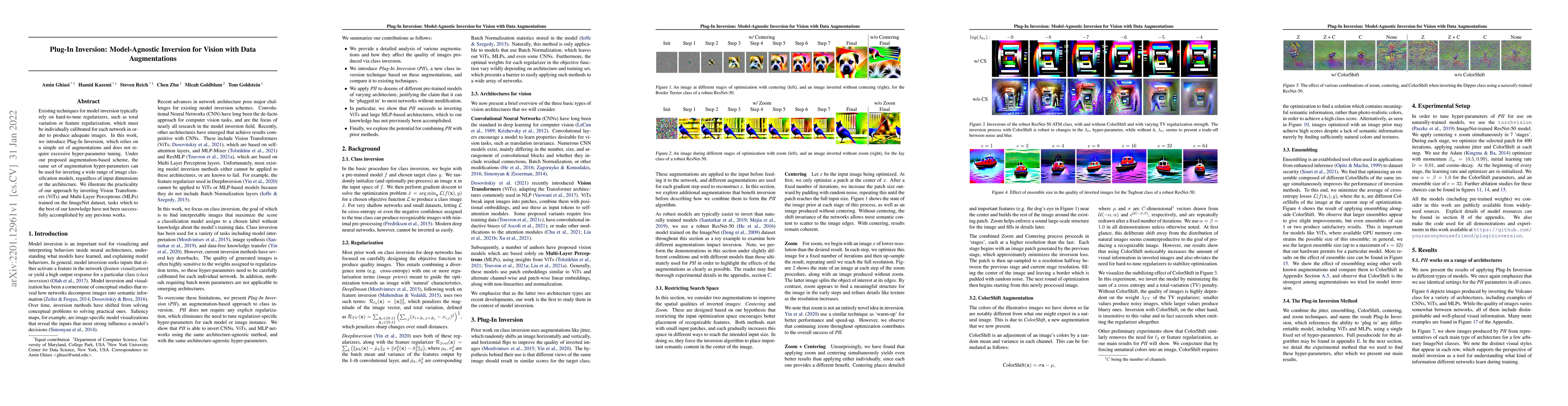 Thumbnail for Plug-In Inversion: Model-Agnostic Inversion for Vision with Data
  Augmentations
