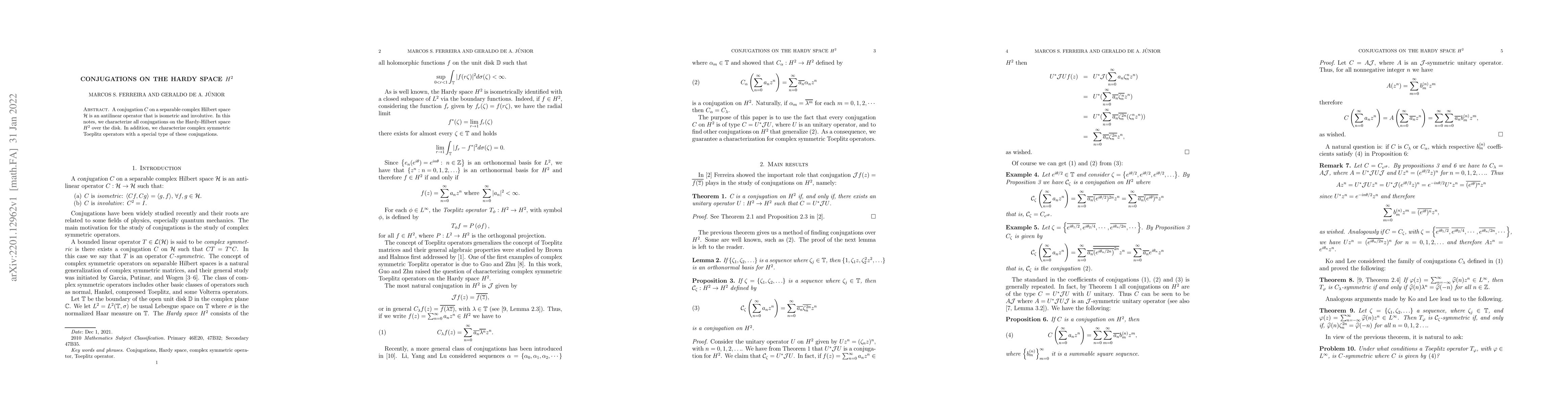 Thumbnail for Conjugations on the Hardy space $H^{2}$