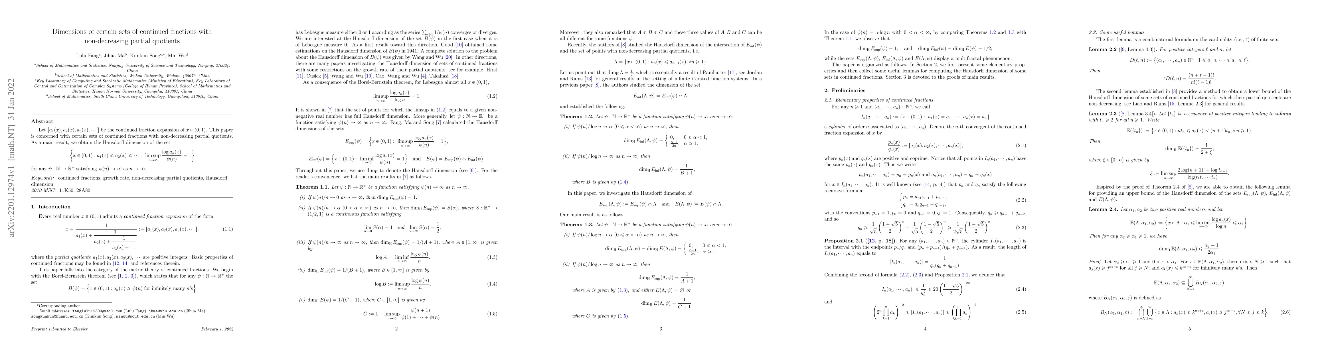 Thumbnail for Dimensions of certain sets of continued fractions with non-decreasing
  partial quotients