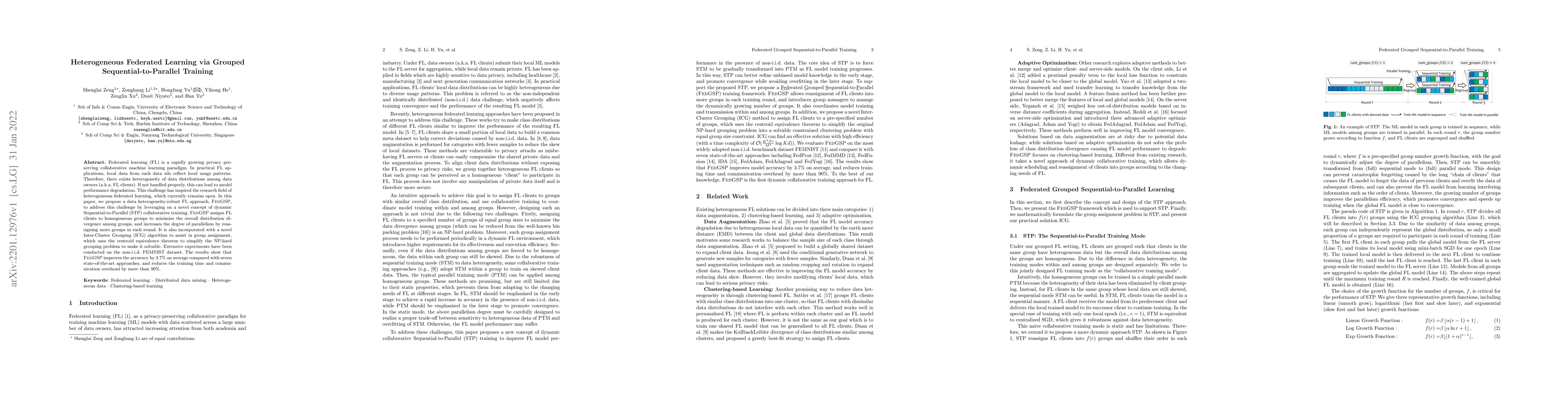 Thumbnail for Heterogeneous Federated Learning via Grouped Sequential-to-Parallel
  Training