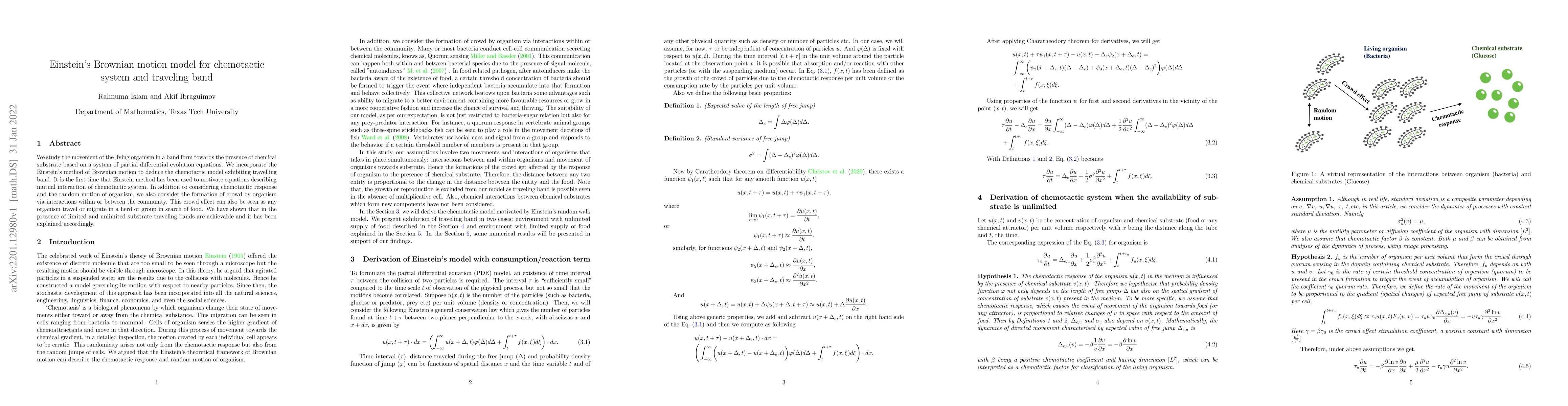 Thumbnail for Einstein's Brownian motion model for chemotactic system and traveling
  band