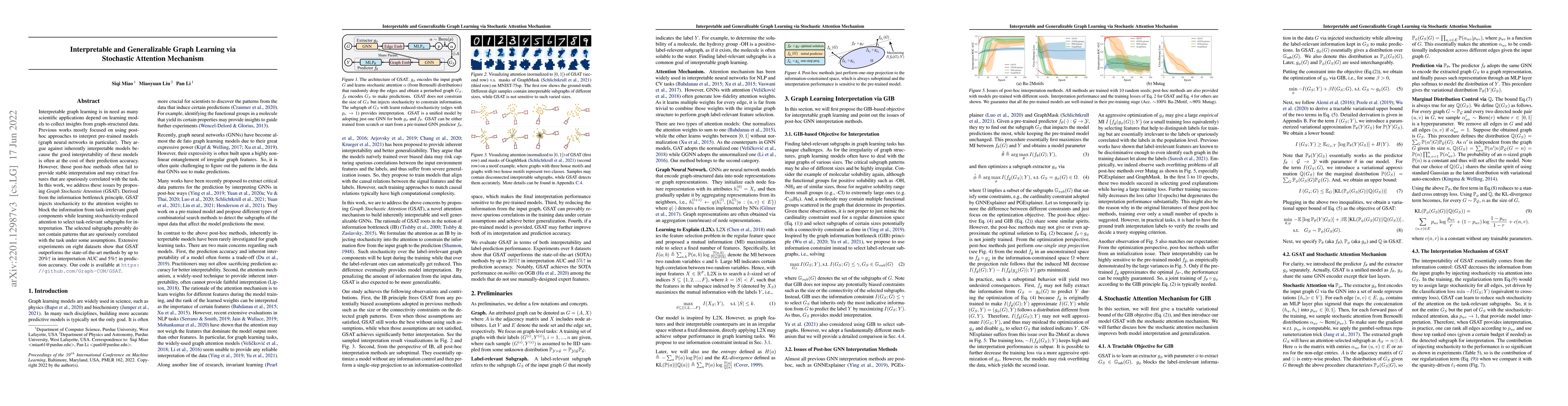 Thumbnail for Interpretable and Generalizable Graph Learning via Stochastic Attention
  Mechanism