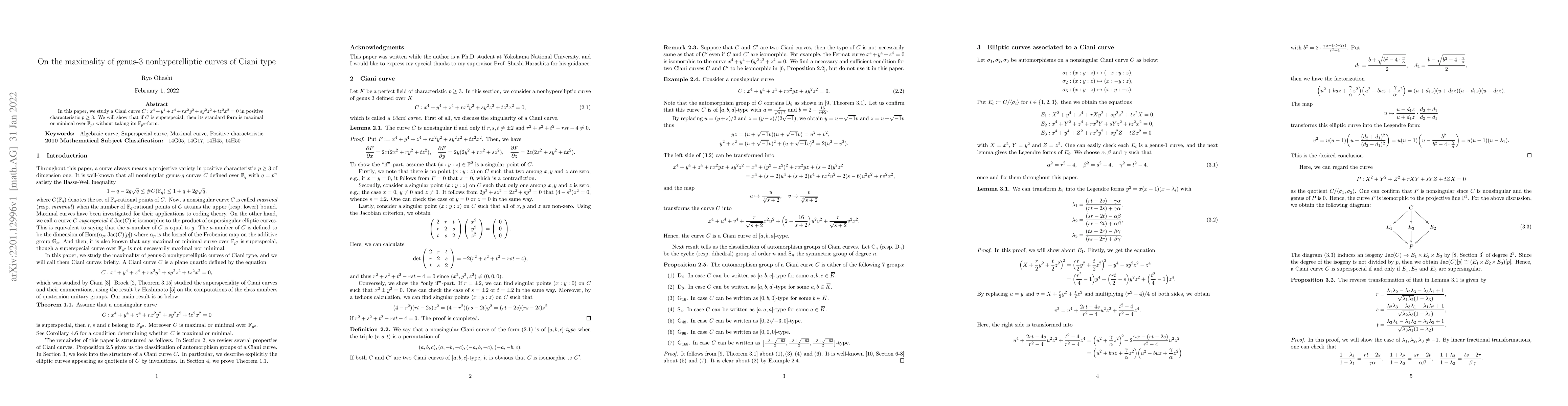 Thumbnail for On the maximality of genus-3 nonhyperelliptic curves of Ciani type