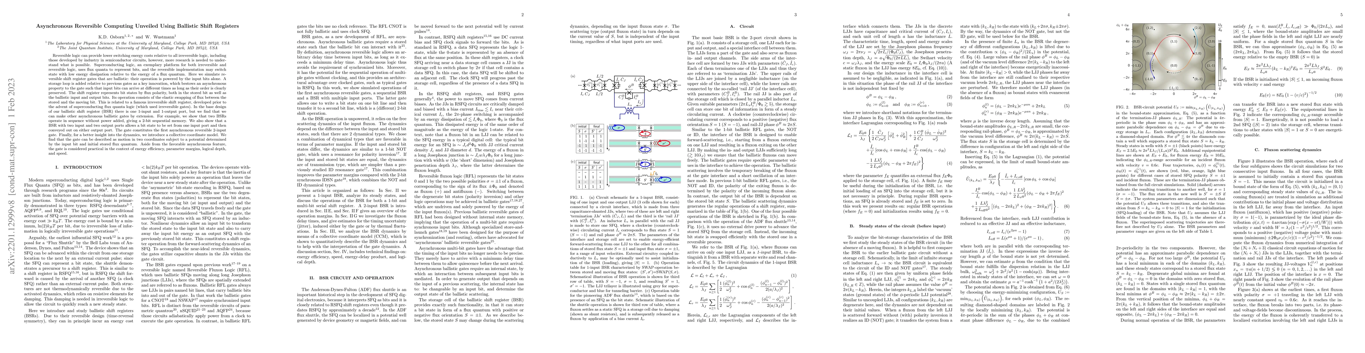 Thumbnail for Asynchronous Reversible Computing Unveiled Using Ballistic Shift
  Registers