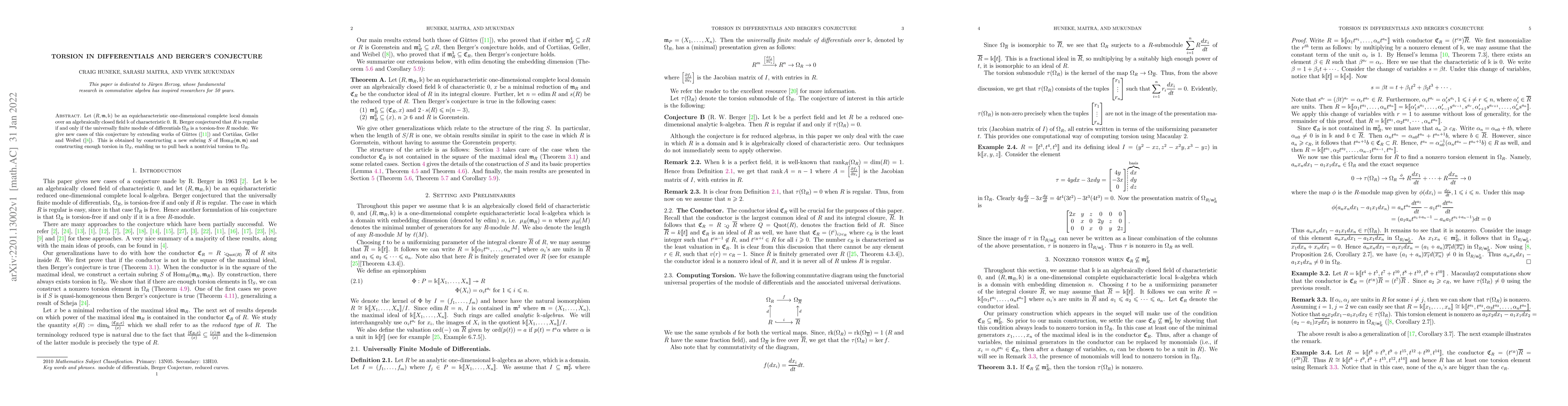Thumbnail for Torsion in Differentials and Berger's Conjecture