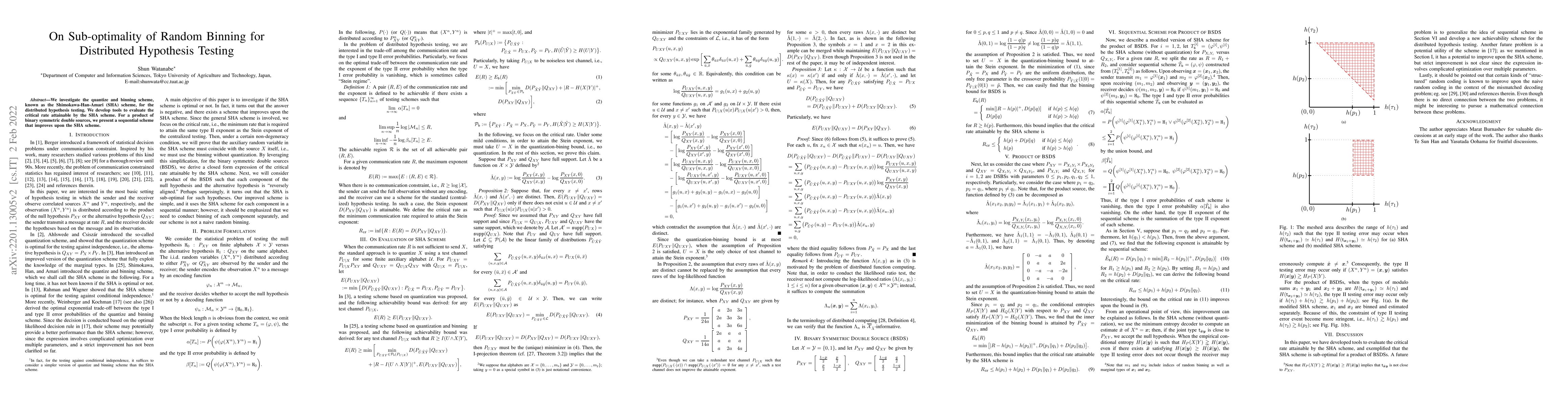 Thumbnail for On Sub-optimality of Random Binning for Distributed Hypothesis Testing