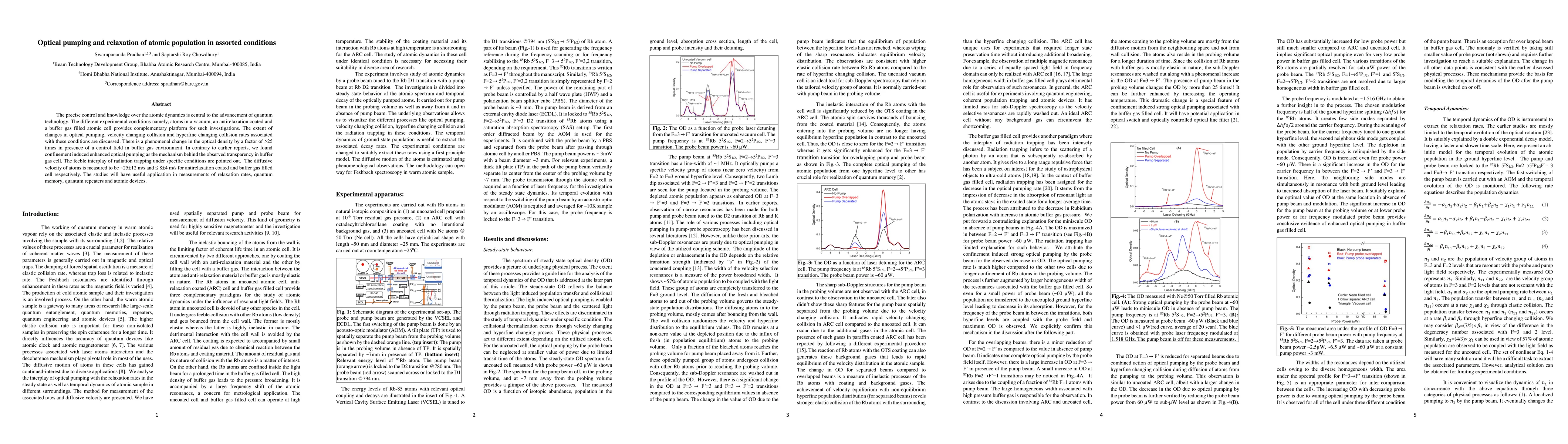 Thumbnail for Optical pumping and relaxation of atomic population in assorted
  conditions