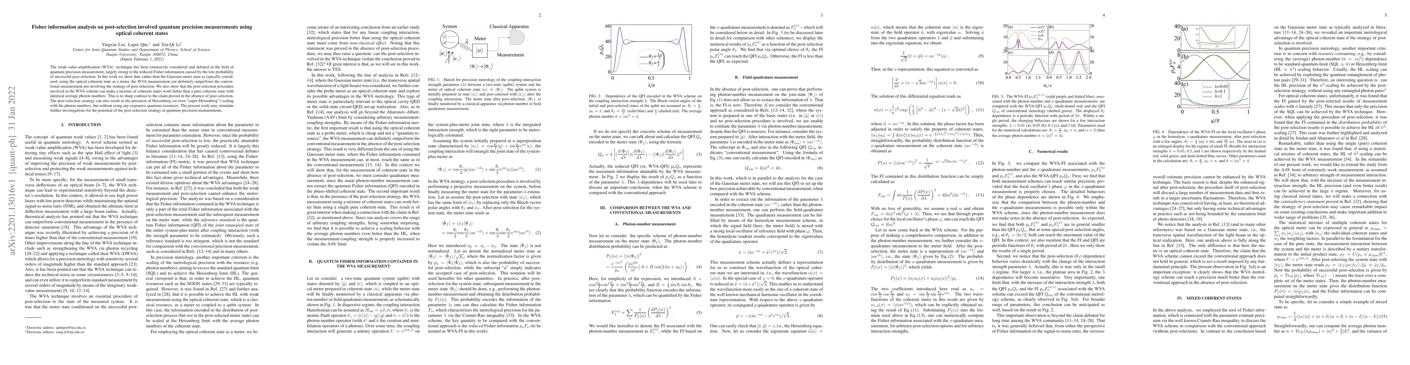 Thumbnail for Fisher information analysis on post-selection involved quantum precision
  measurements using optical coherent states