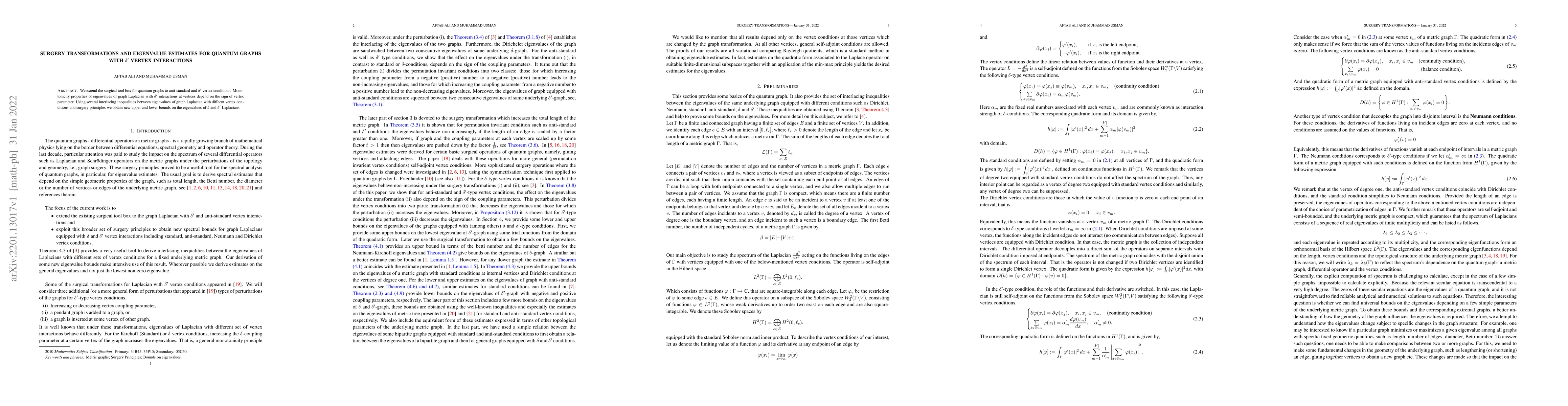 Thumbnail for Surgery transformations and eigenvalue estimates for quantum graphs with
  $\delta'$ vertex interactions