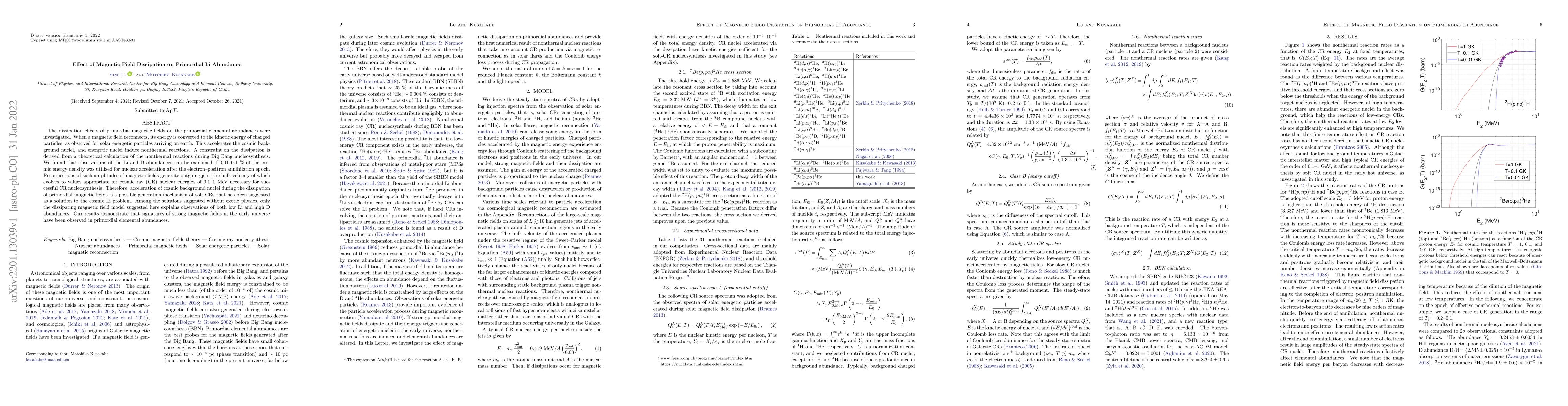 Thumbnail for Effect of Magnetic Field Dissipation on Primordial Li Abundance