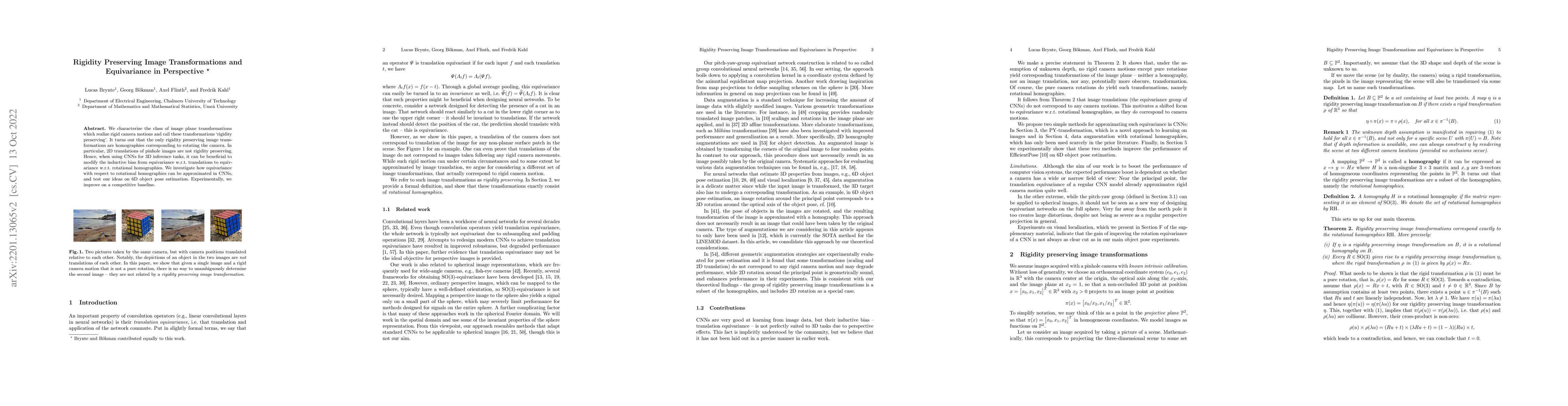 Thumbnail for Rigidity Preserving Image Transformations and Equivariance in
  Perspective