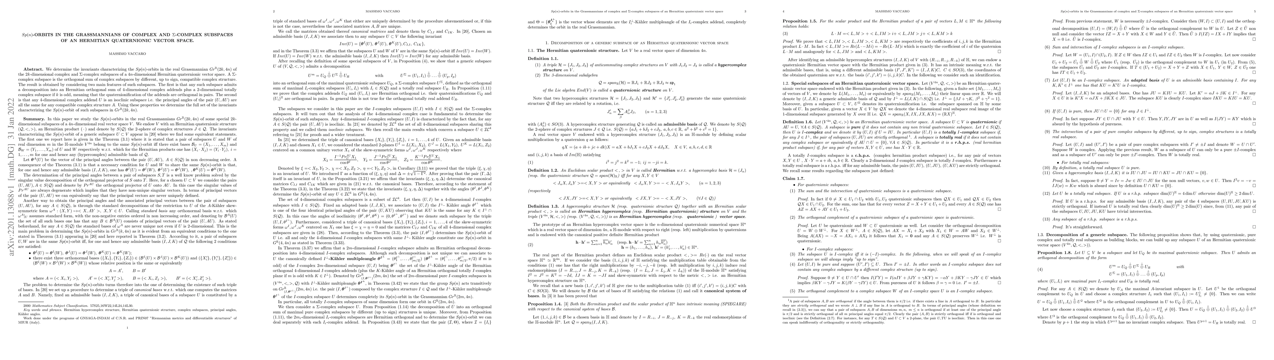 Thumbnail for $Sp(n)$-orbits in the Grassmannians of complex and $\Sigma$-complex
  subspaces of an Hermitian quaternionic vector space