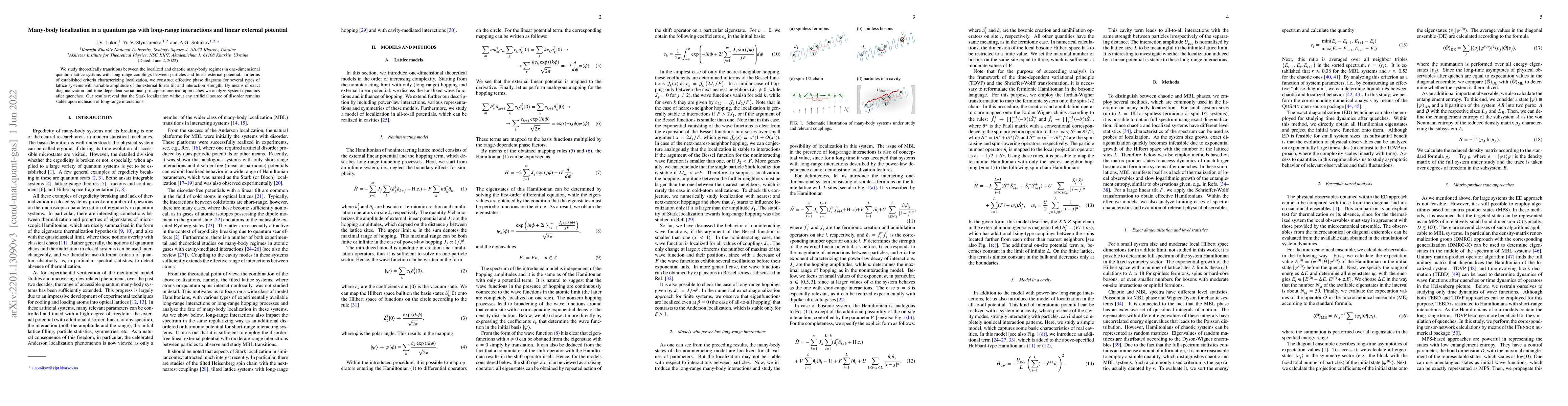 Thumbnail for Many-body localization in a quantum gas with long-range interactions and
  linear external potential