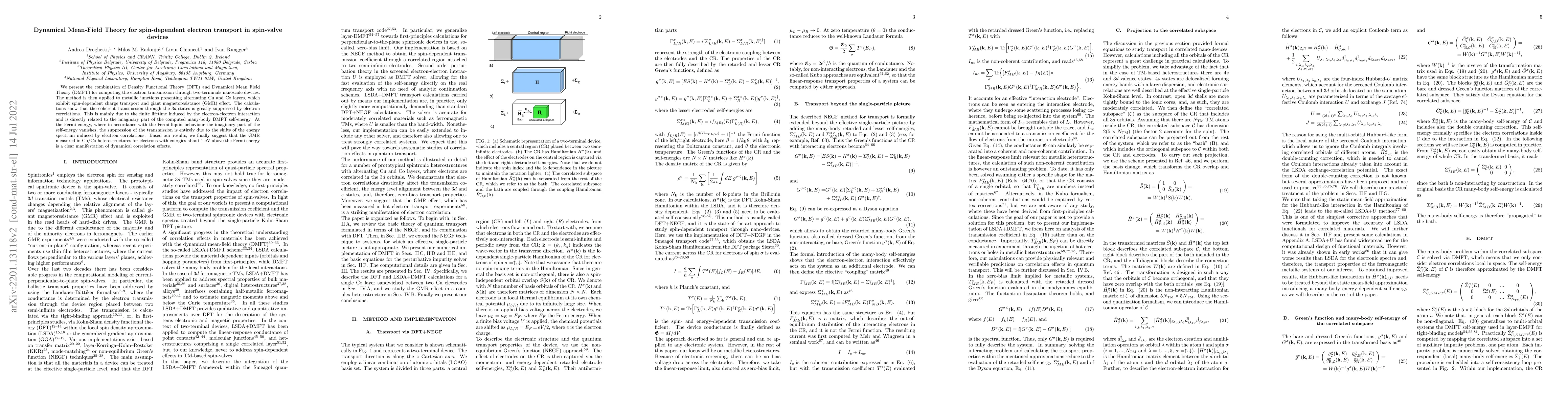 Thumbnail for Dynamical Mean-Field Theory for spin-dependent electron transport in
  spin-valve devices