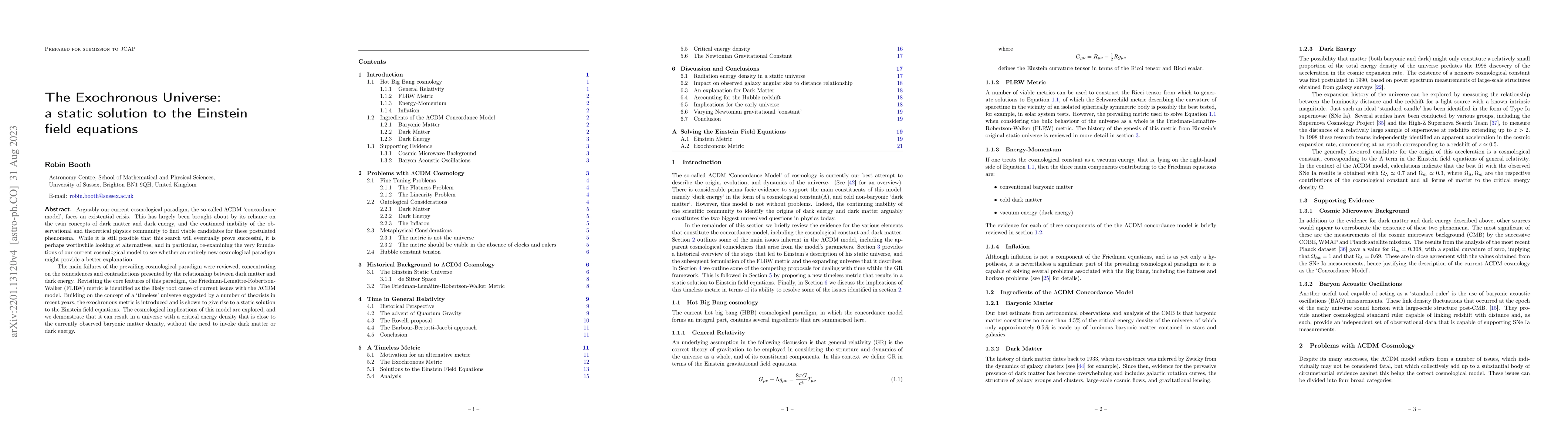 Thumbnail for The Exochronous Universe: a static solution to the Einstein field
  equation