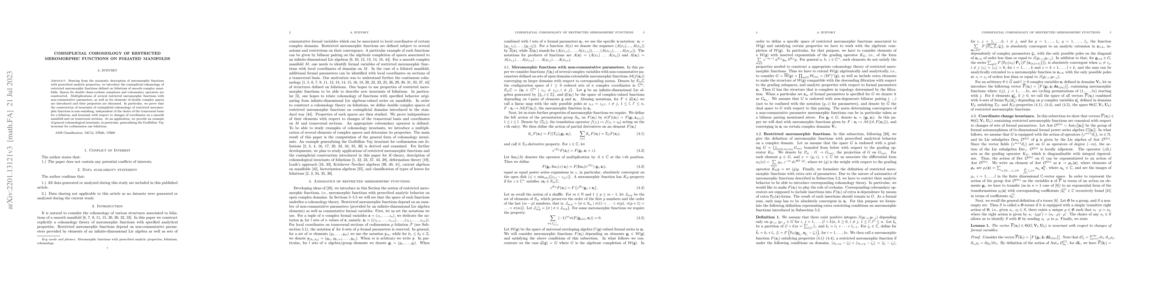 Thumbnail for Cosimplicial cohomology of restricted meromorphic functions on foliated
  manifolds