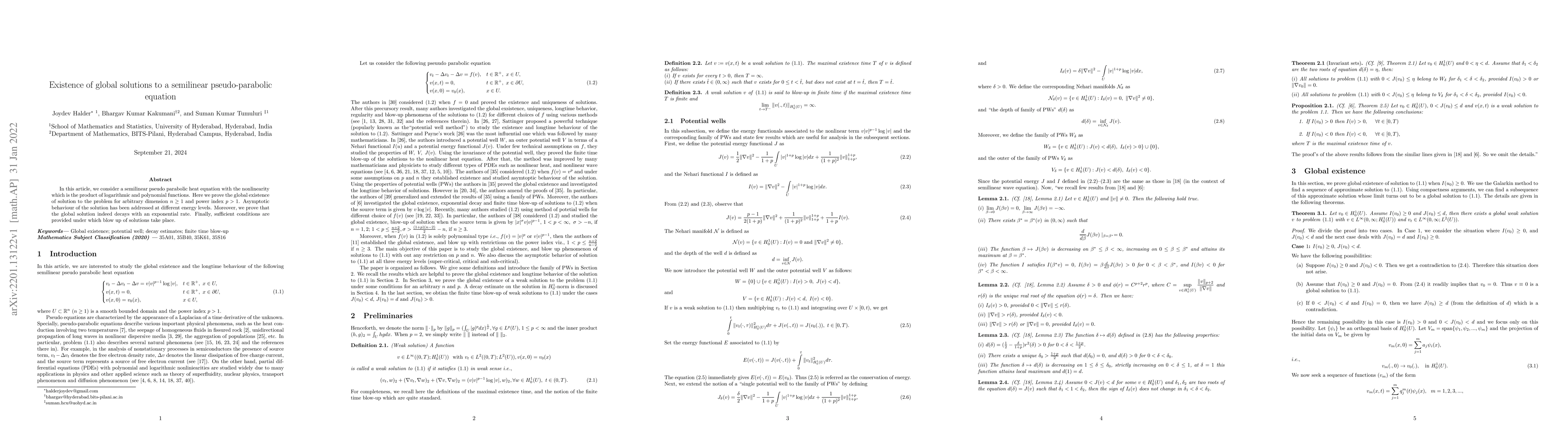 Thumbnail for Existence of global solutions to a semilinear pseudo-parabolic equation