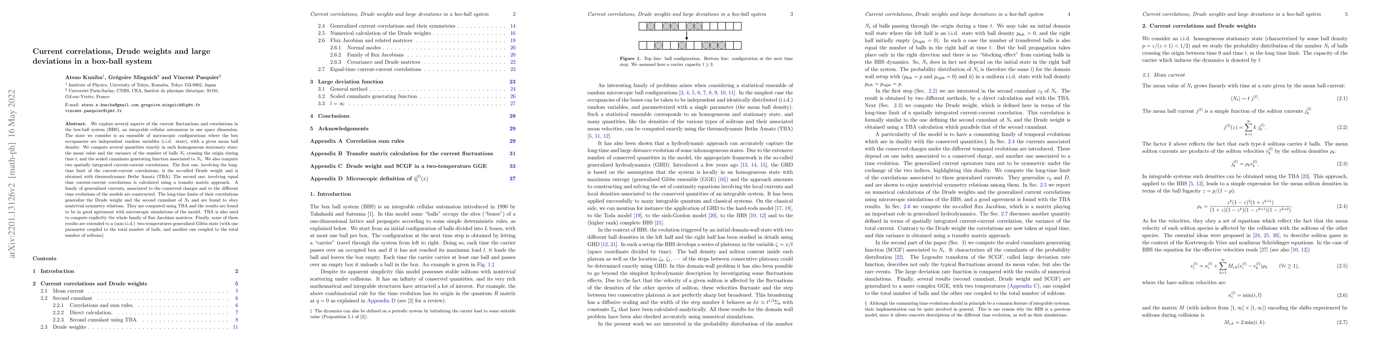 Thumbnail for Current correlations, Drude weights and large deviations in a box-ball
  system