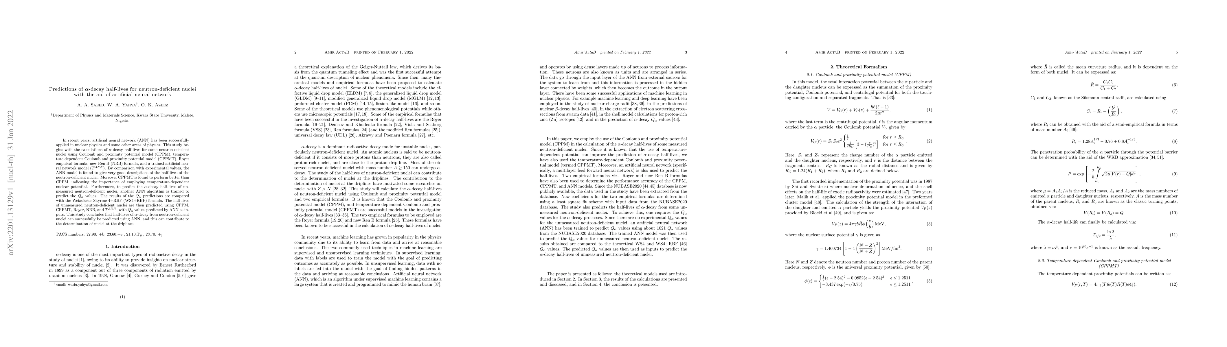 Thumbnail for Predictions of {\alpha}-decay half-lives for neutron-deficient nuclei
  with the aid of artificial neural network