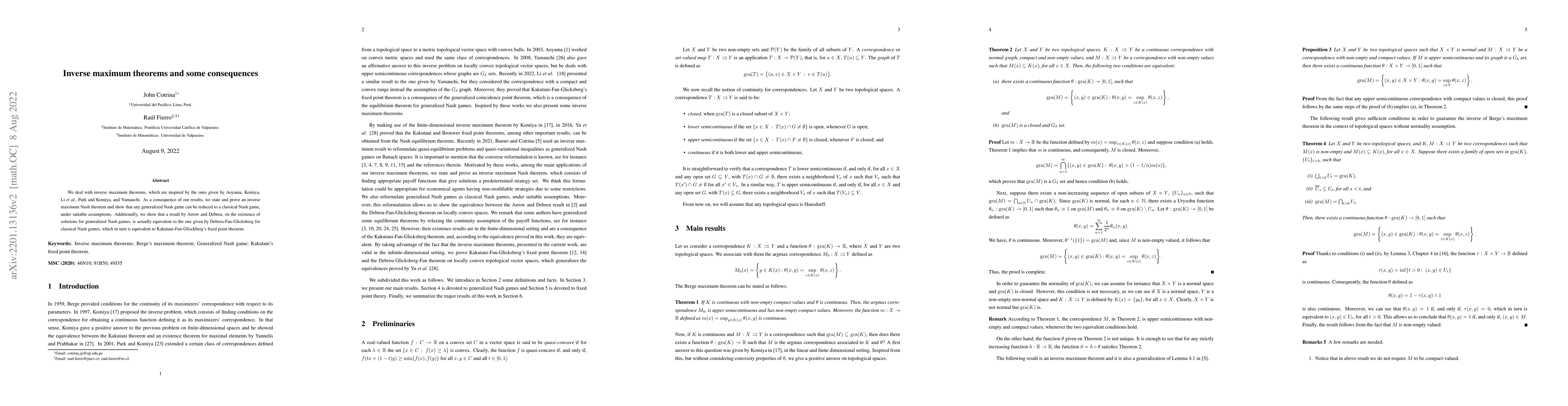 Thumbnail for Inverse maximum theorems and some consequences