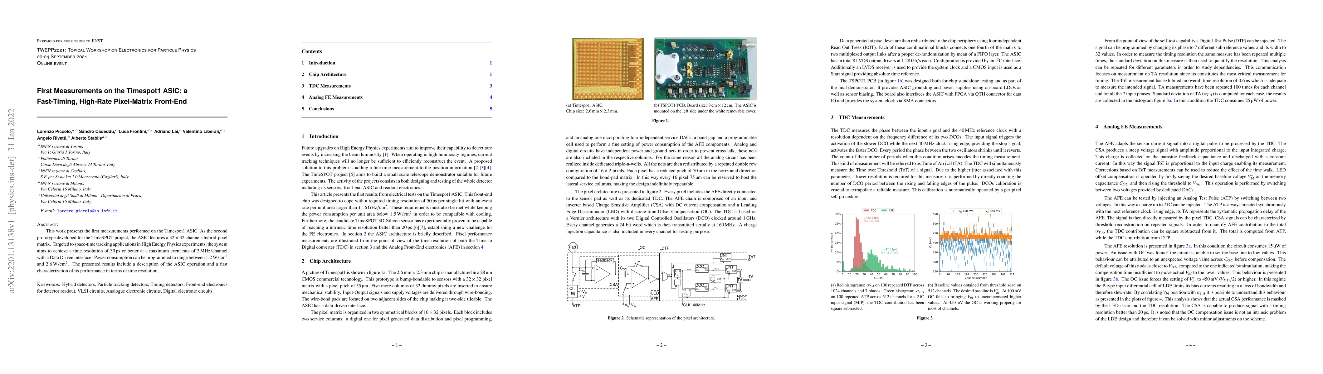 Thumbnail for First Measurements on the Timespot1 ASIC: a Fast-Timing, High-Rate
  Pixel-Matrix Front-End