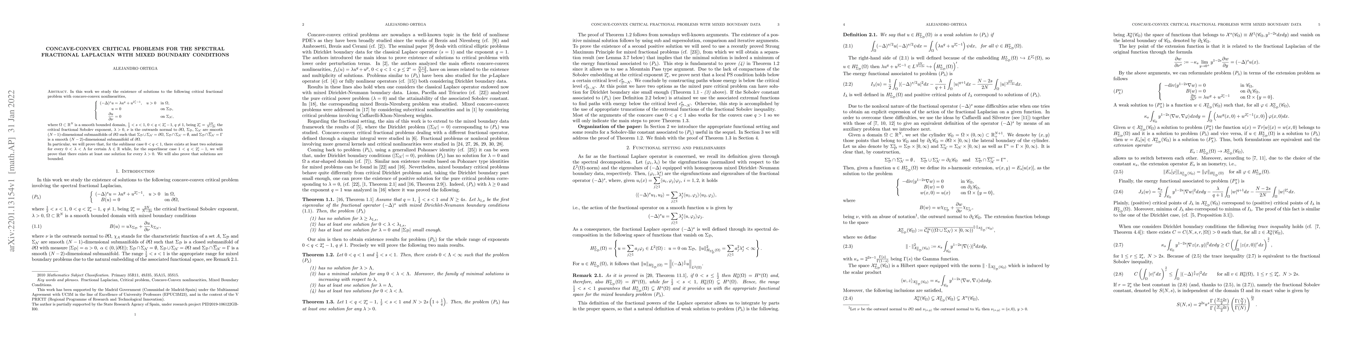 Thumbnail for Concave-Convex critical problems for the spectral fractional Laplacian
  with mixed boundary conditions