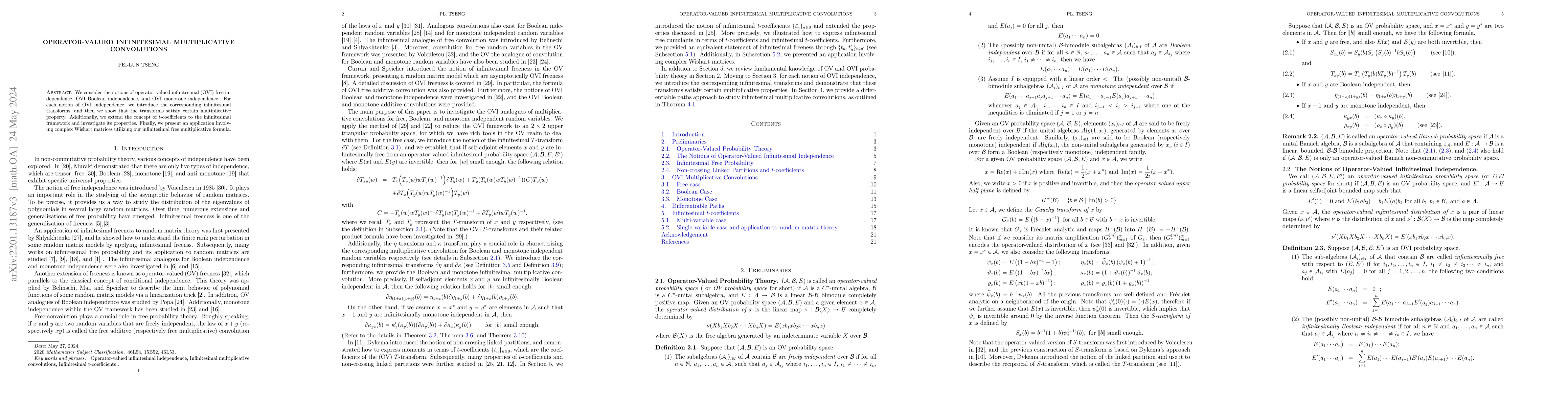 Thumbnail for Operator-Valued Infinitesimal Multiplicative Convolutions