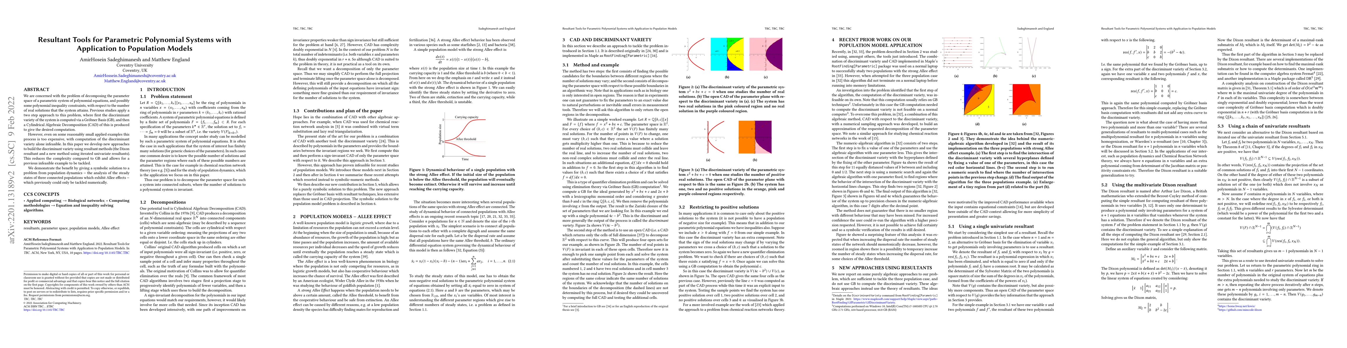 Thumbnail for Resultant Tools for Parametric Polynomial Systems with Application to
  Population Models