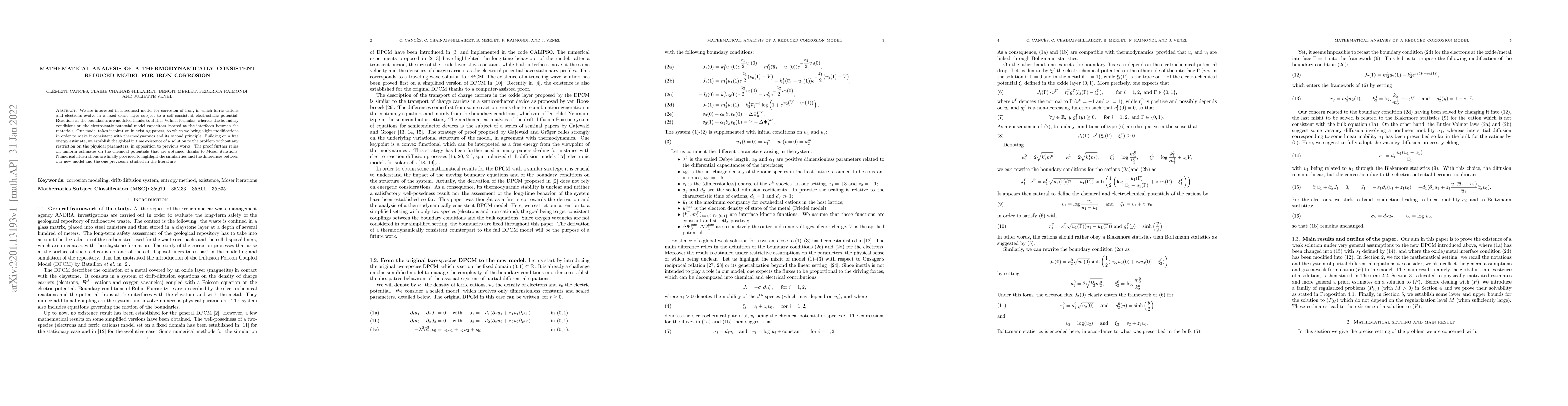 Thumbnail for Mathematical analysis of a thermodynamically consistent reduced model
  for iron corrosion