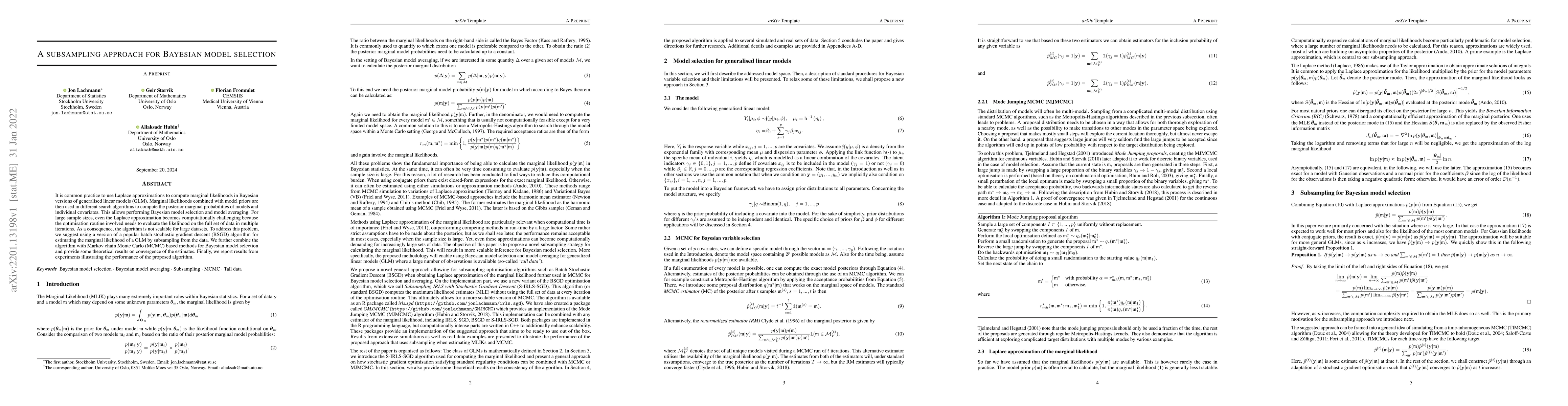 Thumbnail for A subsampling approach for Bayesian model selection