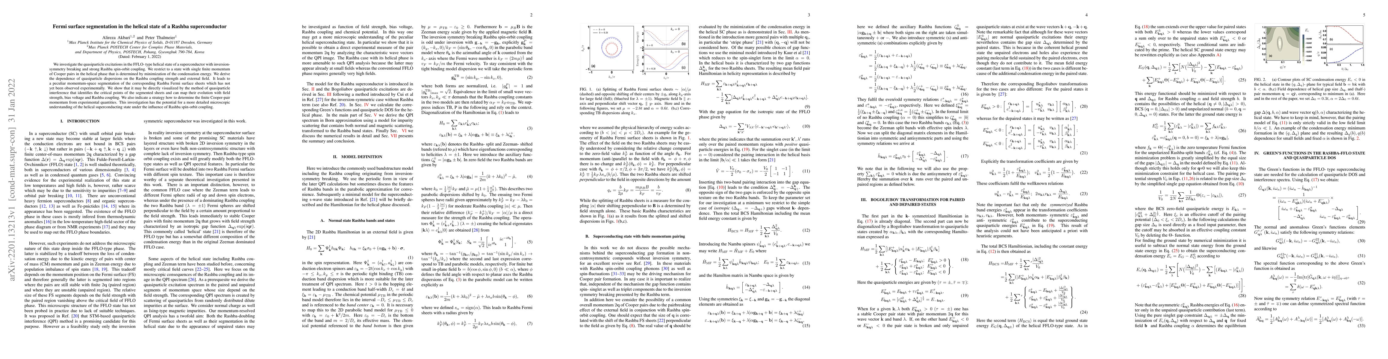 Thumbnail for Fermi surface segmentation in the helical state of a Rashba
  superconductor