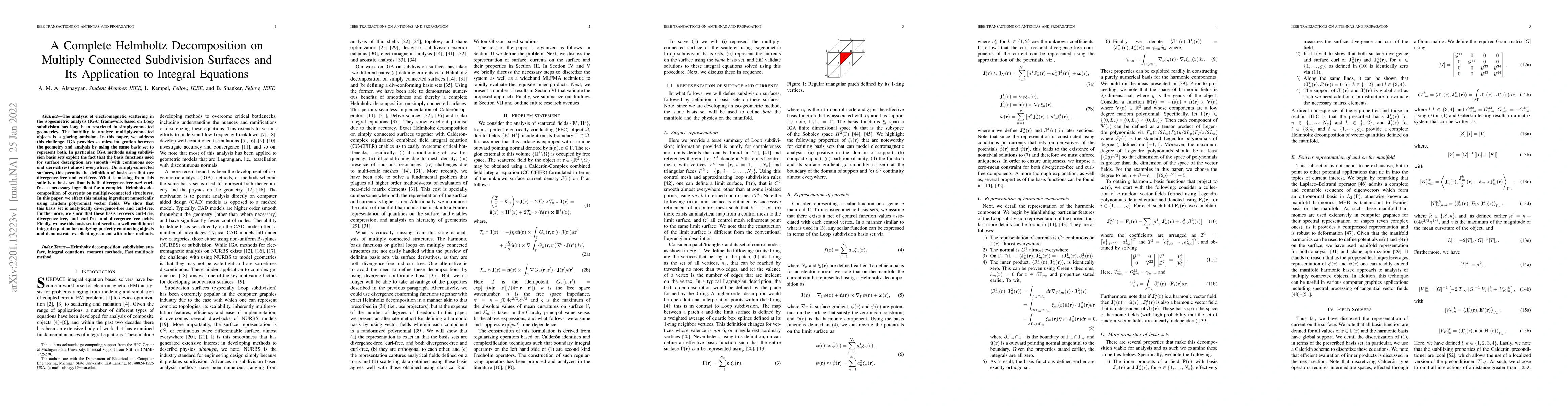 Thumbnail for A Complete Helmholtz Decomposition on Multiply Connected Subdivision
  Surfaces and Its Application to Integral Equations