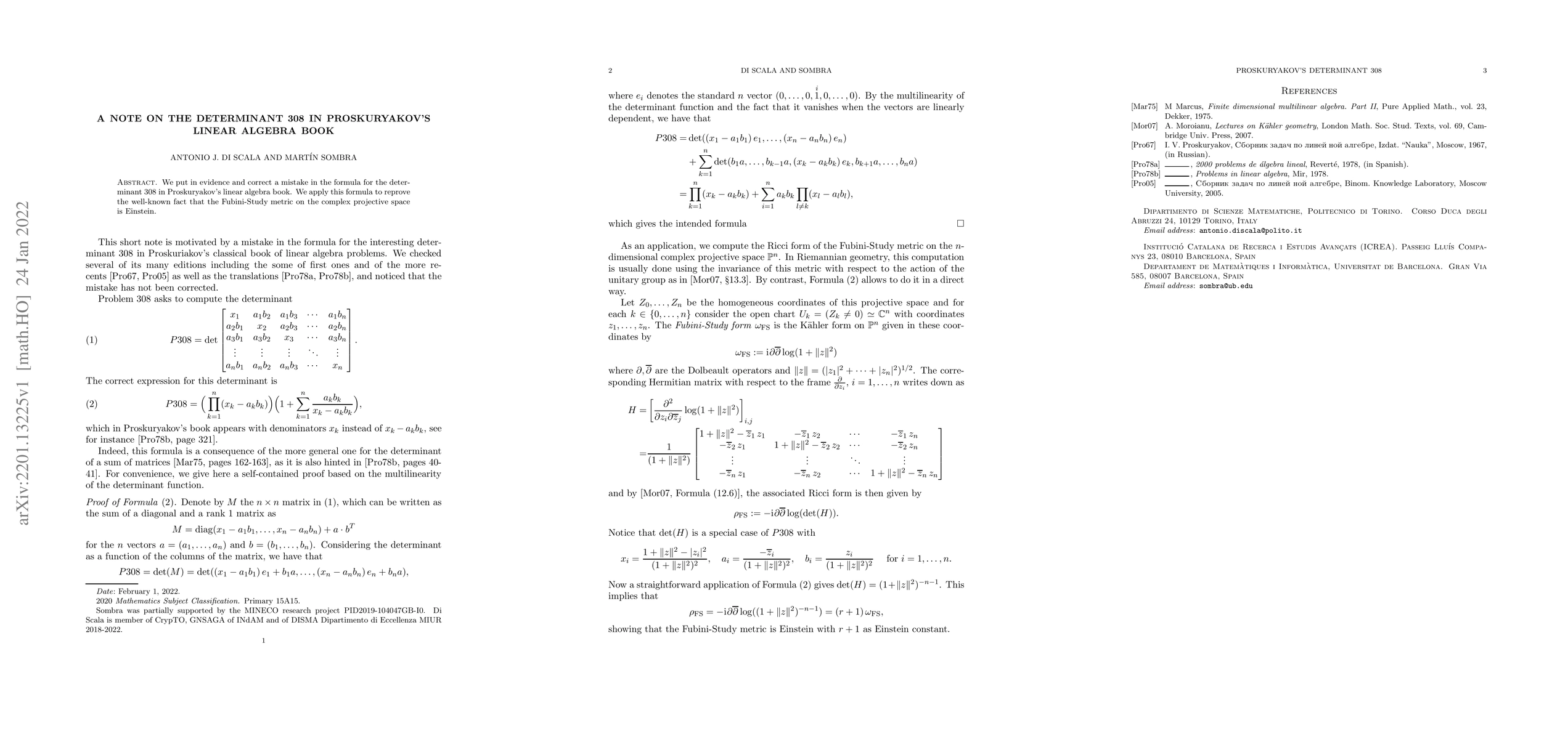 Thumbnail for A note on the determinant 308 in Proskuryakov's linear algebra book