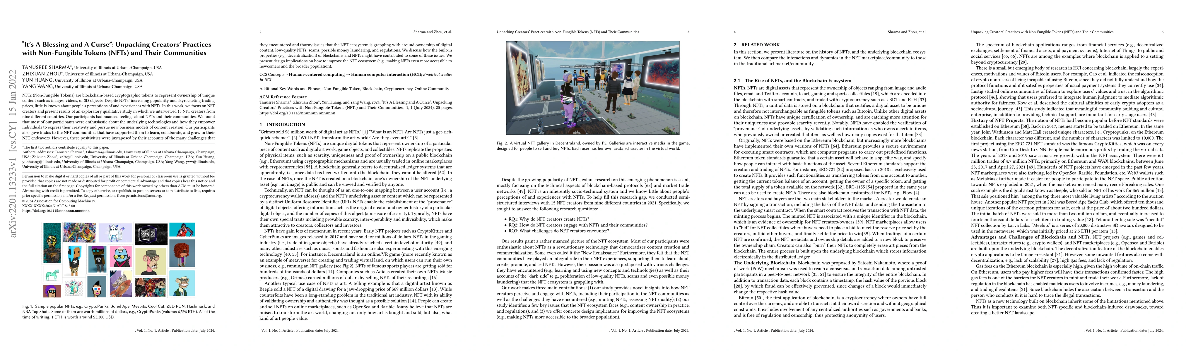 Thumbnail for "It's A Blessing and A Curse": Unpacking Creators' Practices with
  Non-Fungible Tokens (NFTs) and Their Communities