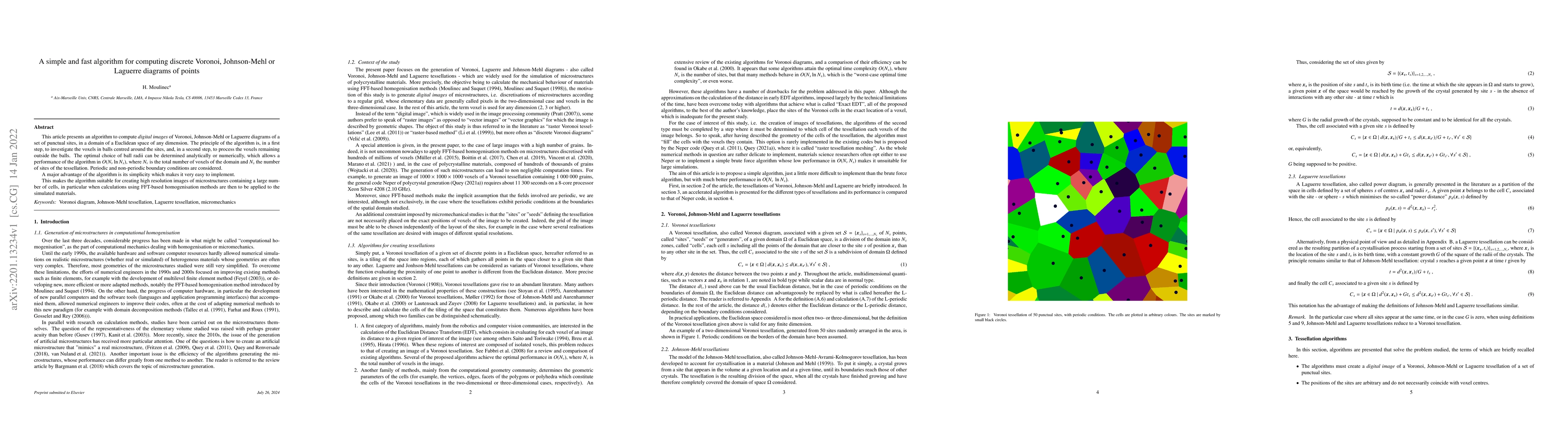 Thumbnail for A simple and fast algorithm for computing discrete Voronoi, Johnson-Mehl
  or Laguerre diagrams of points
