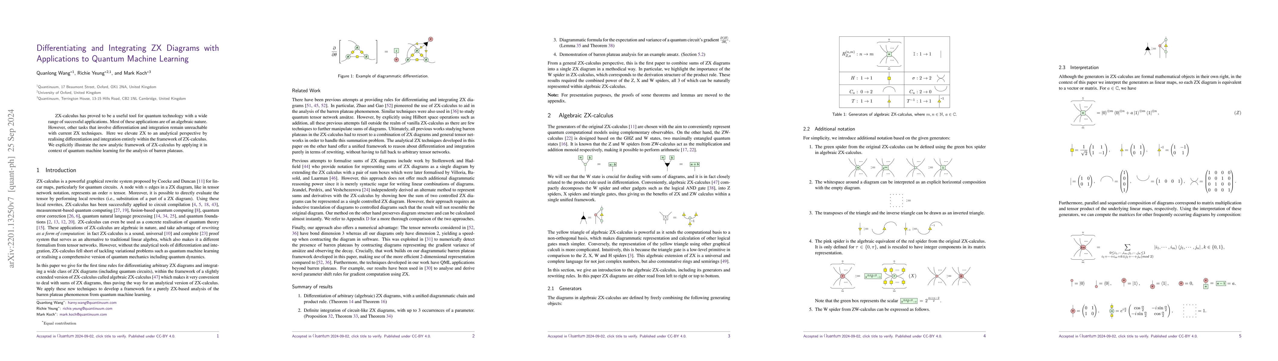 Thumbnail for Differentiating and Integrating ZX Diagrams with Applications to Quantum
  Machine Learning
