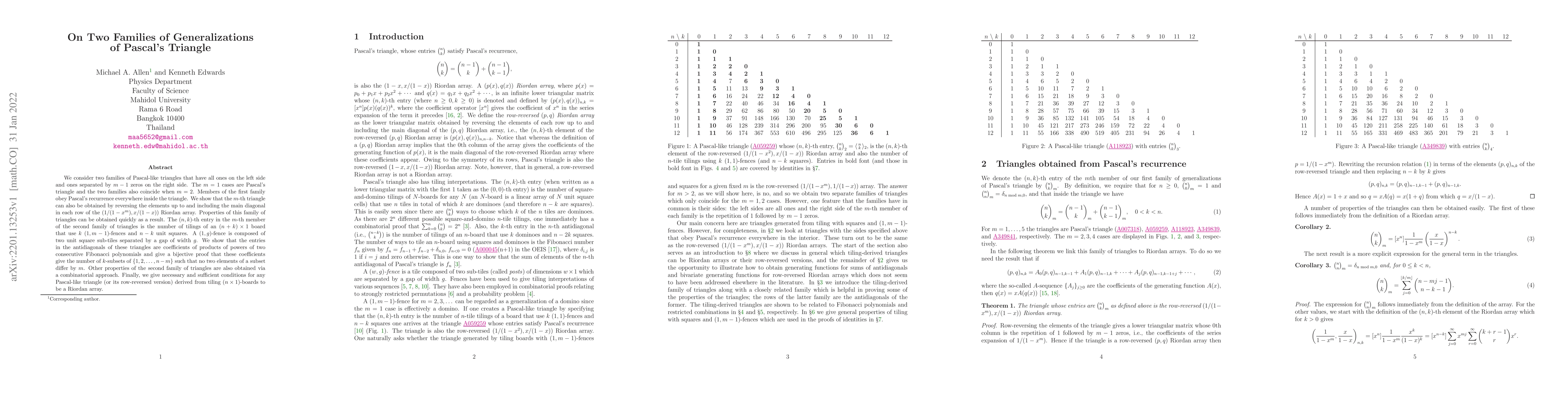 Thumbnail for On Two Families of Generalizations of Pascal's Triangle