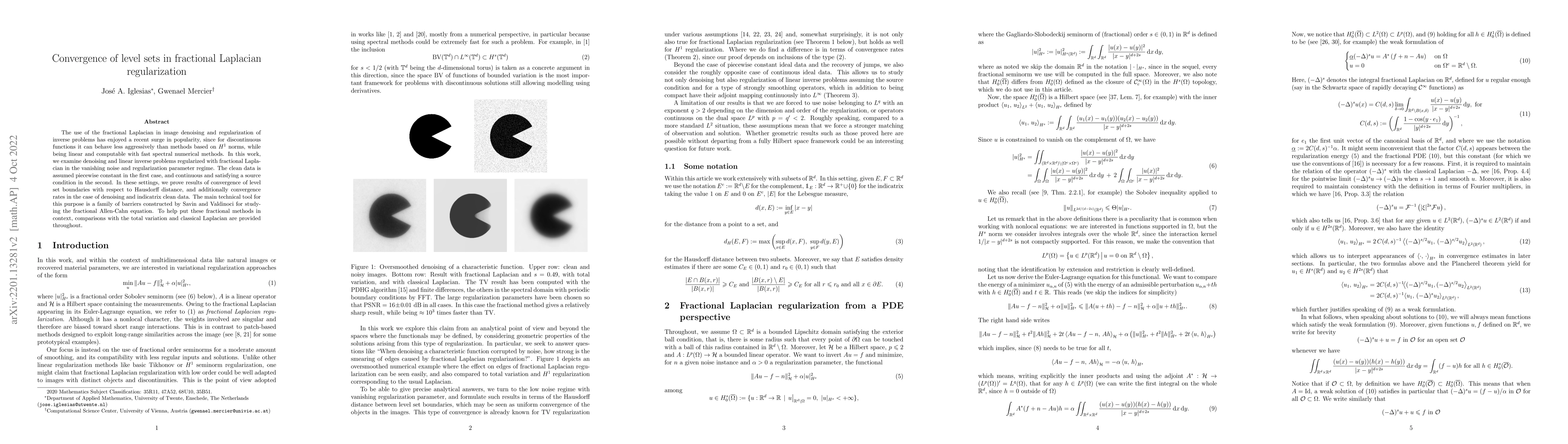 Thumbnail for Convergence of level sets in fractional Laplacian regularization