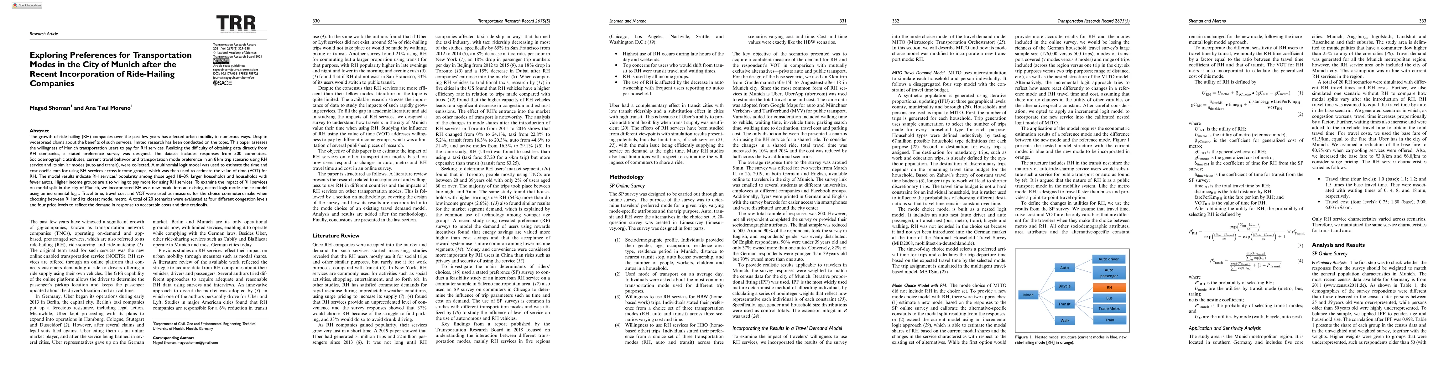 Thumbnail for Exploring Preferences for Transportation Modes in the City of Munich
  after the Recent Incorporation of Ride-Hailing Companies