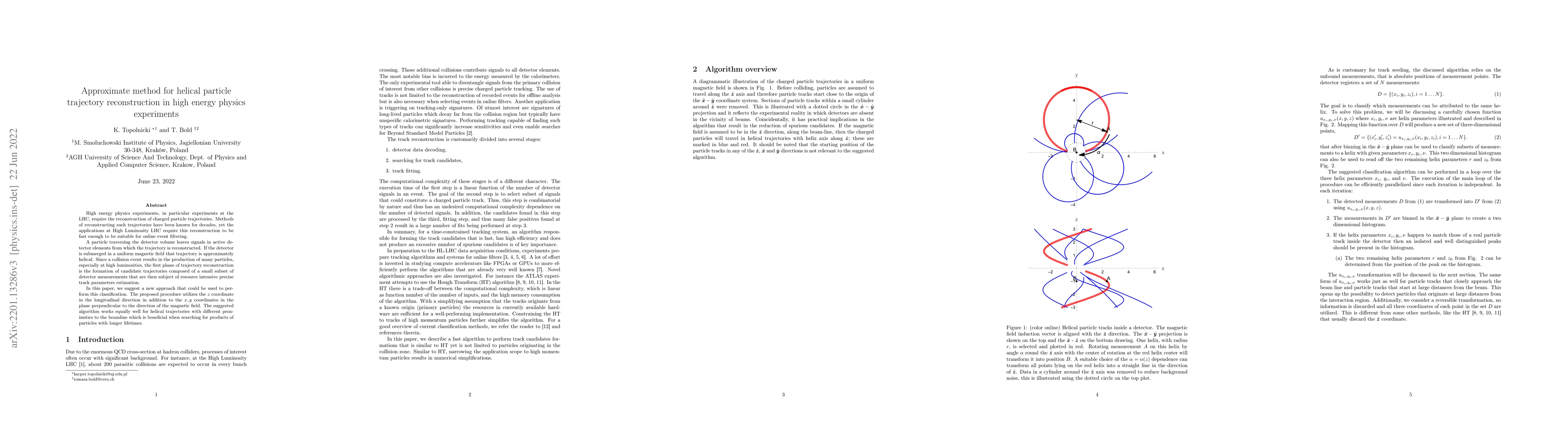 Thumbnail for Approximate method for helical particle trajectory reconstruction in
  high energy physics experiments