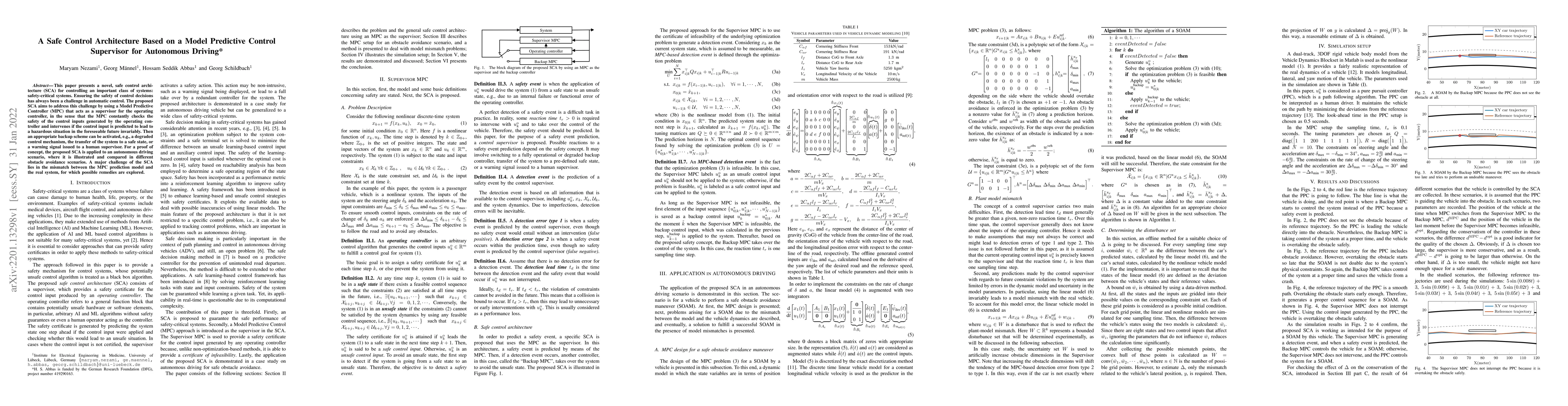 Thumbnail for A Safe Control Architecture Based on a Model Predictive Control
  Supervisor for Autonomous Driving