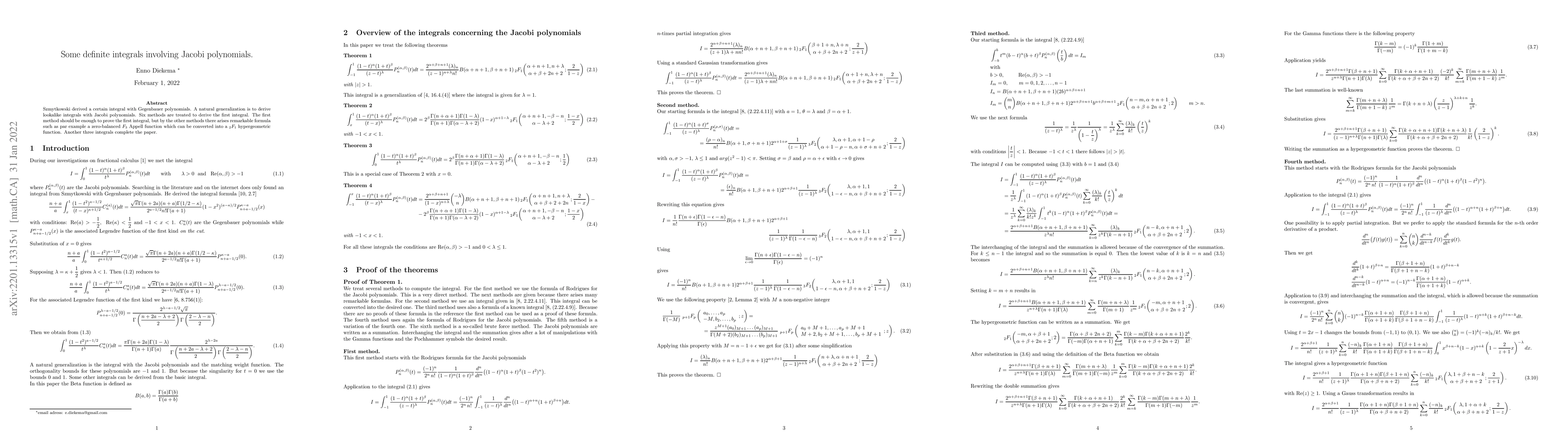 Thumbnail for Some definite integrals involving Jacobi polynomials