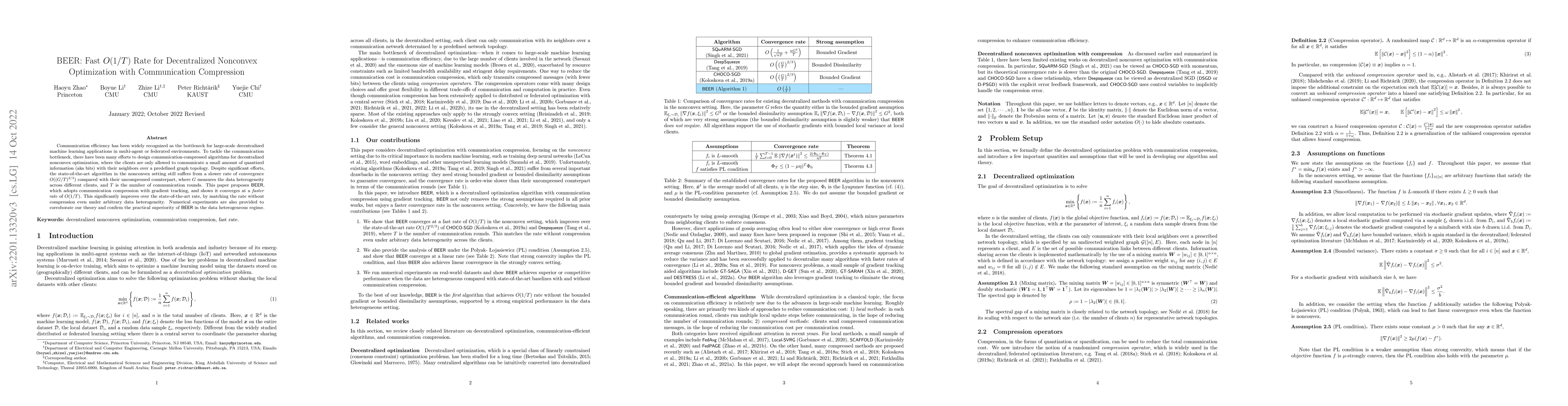 Thumbnail for BEER: Fast $O(1/T)$ Rate for Decentralized Nonconvex Optimization with
  Communication Compression