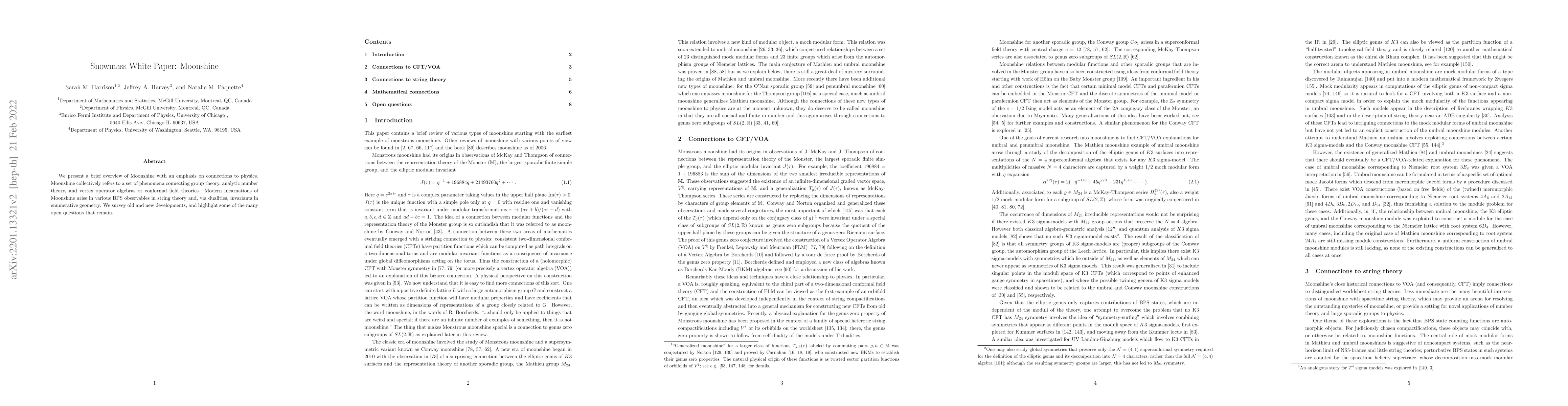 Thumbnail for Snowmass White Paper: Moonshine
