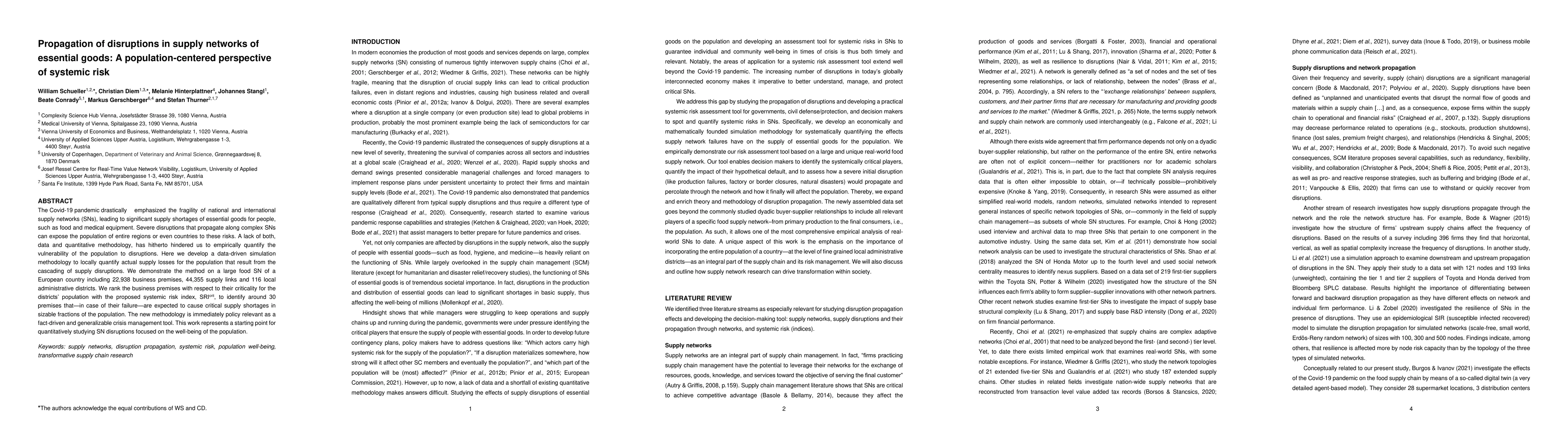 Thumbnail for Propagation of disruptions in supply networks of essential goods: A
  population-centered perspective of systemic risk