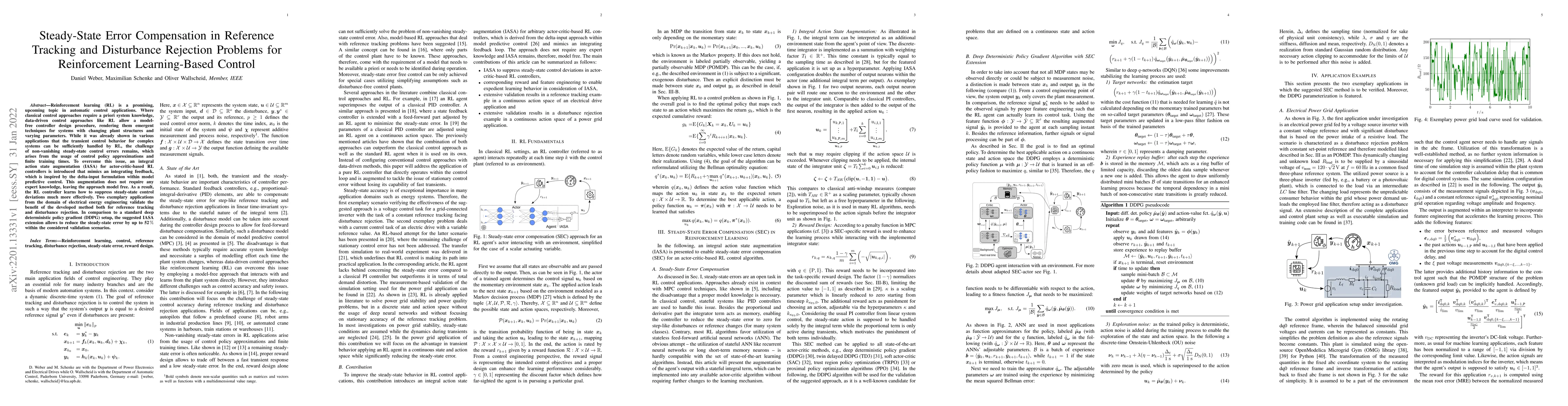 Thumbnail for Steady-State Error Compensation in Reference Tracking and Disturbance
  Rejection Problems for Reinforcement Learning-Based Control