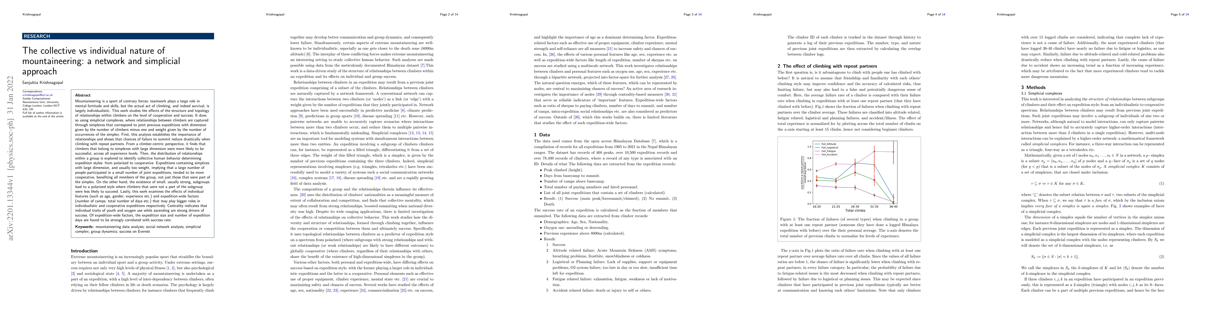 Thumbnail for The collective vs individual nature of mountaineering: a network and
  simplicial approach